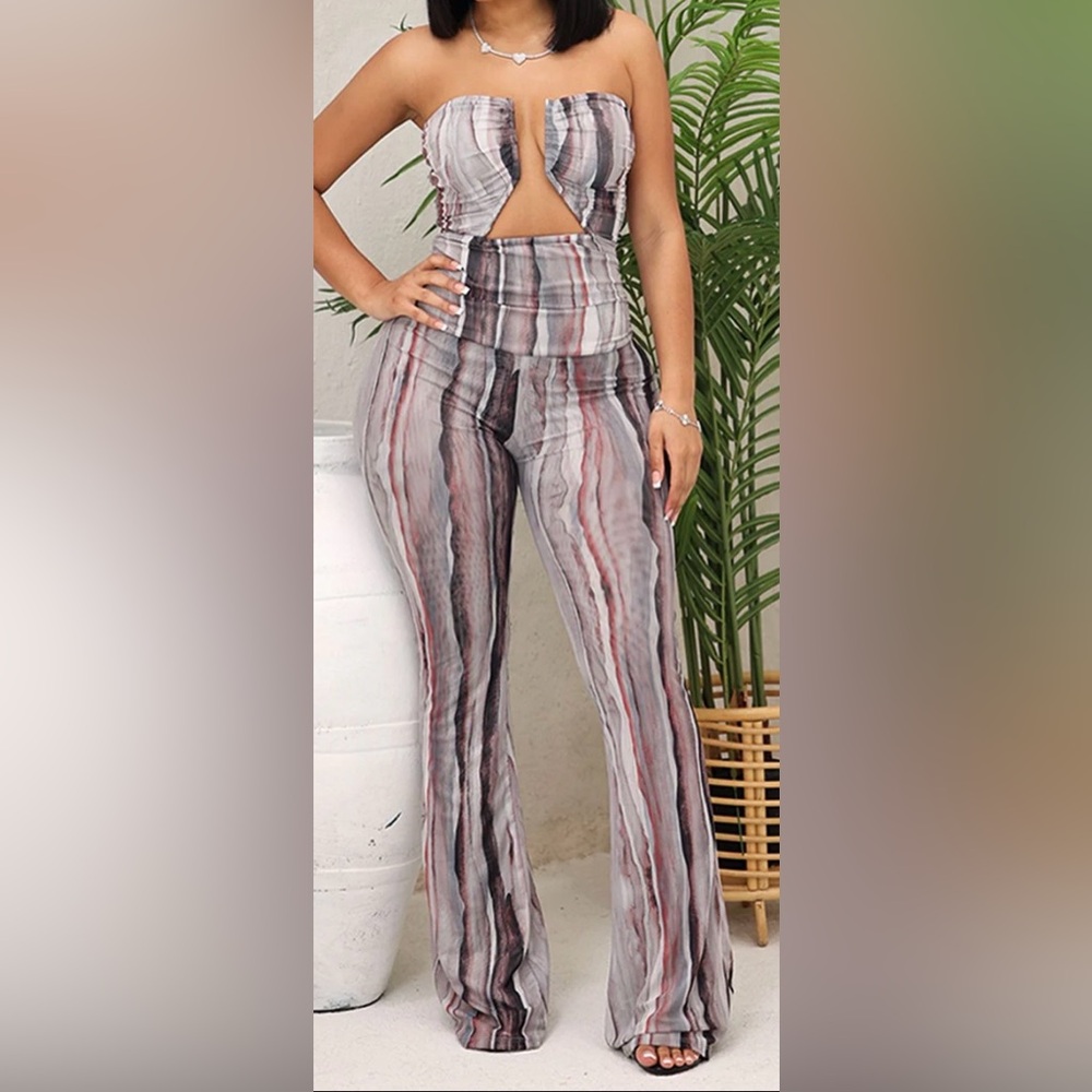 Blanc Elegant Multi-Tone Strapless Jumpsuit Size L NWOT Wide Leg